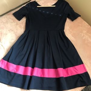 Navy short sleeved A-line with magenta accent